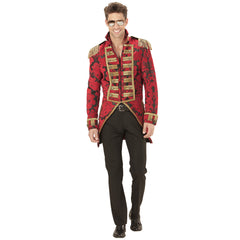 Location Déguisement Manteau Parade Jacquard Rouge / Location Costume Queue de pie Rouge / Location Costume Frac Rouge Luxe / La Maison Du Déguisement