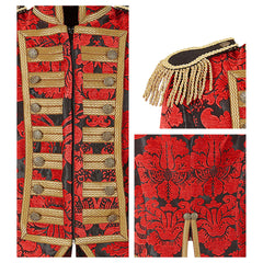 Location Déguisement Manteau Parade Jacquard Rouge / Location Costume Queue de pie Rouge / Location Costume Frac Rouge Luxe / La Maison Du Déguisement