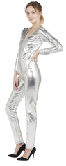Déguisement Combinaison Argente Femme / Costume Combinaison Moulante Métallisée Argent / La Maison du Déguisement