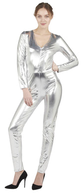 Déguisement Combinaison Argente Femme / Costume Combinaison Moulante Métallisée Argent / La Maison du Déguisement