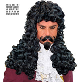 Perruque Roi Noir Avec Moustache et Bouc / Perruque Capitaine Pirate Noir Avec Moustache et Bouc / La Maison Du Déguisement