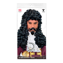 Perruque Roi Noir Avec Moustache et Bouc / Perruque Capitaine Pirate Noir Avec Moustache et Bouc / La Maison Du Déguisement