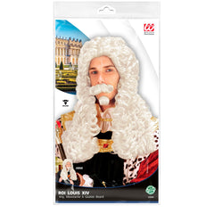 Perruque Roi Blanc Avec Moustache et Bouc / Perruque Juge Avec Moustache et Bouc / Perruque Roi Louis XIV Avec Moustache et Bouc / La Maison Du Déguisement