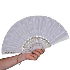Eventail Dentelle Blanc / Éventail Brodé Blanc / La Maison Du Déguisement