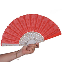 Eventail Dentelle Rouge / Éventail Brodé Rouge / La Maison Du Déguisement