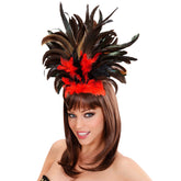 Coiffe Copa Cabana à Plumes Noir et Rouge / Serre Tête Plumes Noir et Rouge / La Maison Du Déguisement
