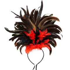Coiffe Copa Cabana à Plumes Noir et Rouge / Serre Tête Plumes Noir et Rouge / La Maison Du Déguisement