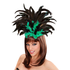 Coiffe Copa Cabana à Plumes Noir et Vert / Serre Tête Plumes Noir et Vert / La Maison Du Déguisement