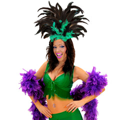 Coiffe Copa Cabana à Plumes Noir et Vert / Serre Tête Plumes Noir et Vert / La Maison Du Déguisement