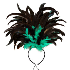 Coiffe Copa Cabana à Plumes Noir et Vert / Serre Tête Plumes Noir et Vert / La Maison Du Déguisement
