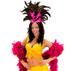 Coiffe Copa Cabana à Plumes Noir et Rose / Serre Tête Plumes Noir et Rose / La Maison Du Déguisement