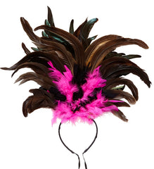 Coiffe Copa Cabana à Plumes Noir et Rose / Serre Tête Plumes Noir et Rose / La Maison Du Déguisement