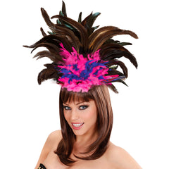 Coiffe Copa Cabana à Plumes Rose et Blau / Serre Tête Plumes Rose et Bleu / La Maison Du Déguisement