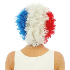 Perruque de Supporter Équipe de France / Perruque Pop Bleu Blanc Rouge Allez les bleus / Perruque Courte Frisée Tricolore / La Maison Du Déguisement