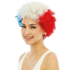 Perruque de Supporter Équipe de France / Perruque Pop Bleu Blanc Rouge Allez les bleus / Perruque Courte Frisée Tricolore / La Maison Du Déguisement