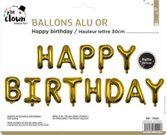 Ballon aluminium Happy Birthday Or / Guirlande de ballons Happy Birthday Doré / Ballons Happy Birthday Or / La Maison Du Déguisement