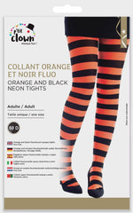 Collant Opaque Rayé Noir et Orange Fluo / La Maison Du Déguisement