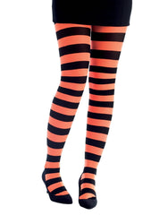 Collant Opaque Rayé Noir et Orange Fluo / La Maison Du Déguisement