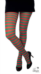 Collant Opaque Rayé Vert et Rouge / Collant opaque rayé rouge et Vert / La Maison Du Déguisement
