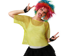 T-shirt Filet fluo Jaune / Top filet fluo Années 80 Jaune / Chemise Filet 80s fluo Jaune / La Maison Du Déguisement