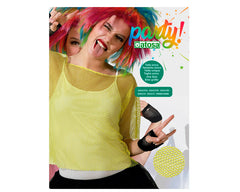 T-shirt Filet fluo Jaune / Top filet fluo Années 80 Jaune / Chemise Filet 80s fluo Jaune / La Maison Du Déguisement