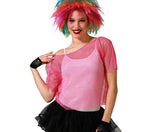 T-shirt Filet fluo Rose / Top filet fluo Années 80 Rose / Chemise Filet 80s fluo Rose / La Maison Du Déguisement