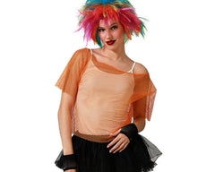 T-shirt Filet fluo Orange / Top filet fluo Années 80 Orange / Chemise Filet 80s fluo Orange / La Maison Du Déguisement