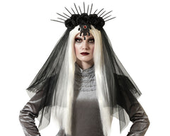 Serre tête Halloween Gothique avec voile / Couronne Reine Gothique Halloween Noir / La Maison Du Déguisement
