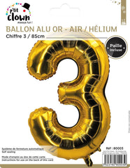 Ballon Aluminium Chiffre 3 Doré / La Maison Du Déguisement