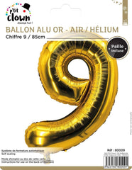 Ballon Aluminium Chiffre 9 Doré / La Maison Du Déguisement