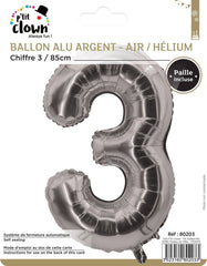 Ballon Aluminium Chiffre 3 Argent / La Maison Du Déguisement