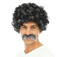 Perruque Courte Frisée Avec Moustache Gris / Perruque Lucien Gris / La Maison du Déguisement