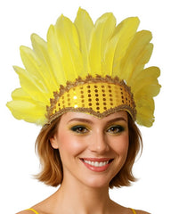 Coiffe Brésilienne Plumes Jaune / Coiffure à Plumes Jaune / Serre Tête Carnaval à Plumes / La Maison Du Déguisement