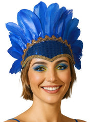 Coiffe Brésilienne Plumes Bleu / Coiffure à Plumes Bleu / Serre Tête Carnaval à Plumes / La Maison Du Déguisement