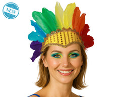 Coiffe Brésilienne Plumes Multicolore / Coiffure à Plumes Arc-en-ciel / Serre Tête Carnaval à Plumes / La Maison Du Déguisement