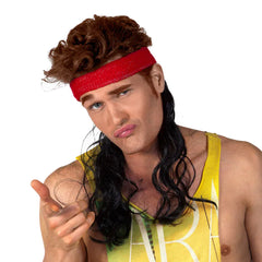 Bandeau rouge avec cheveux noirs / Perruque Bandeau rouge avec cheveux noirs / La Maison du Déguisement