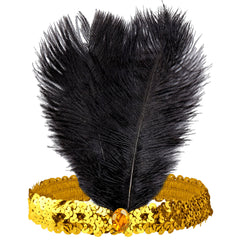 Bandeau Charleston Sequins Dorée Avec Plumes Noires / Serre tête charleston Or Luxe / La Maison du Déguisement