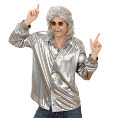 Location Chemise Disco Holographique Argent Adulte / Location Chemise The 70s Disco Style Argent / La Maison du Déguisement
