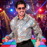 Déguisement Chemise Disco Holographique Argent / Costume Chemise The 70s Disco Style Argent / La Maison du Déguisement