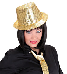 Chapeau Borsalino Sequins Disco Doré / Chapeau Popstar Sequins Or / La Maison Du Déguisement