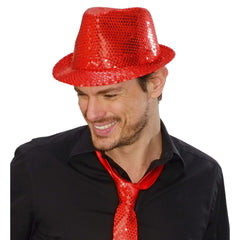 Chapeau Borsalino Sequins Disco Rouge / Chapeau Popstar Sequins Rouge / La Maison Du Déguisement