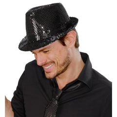 Chapeau Borsalino Sequins Disco Noir / Chapeau Popstar Sequins Noir / La Maison Du Déguisement