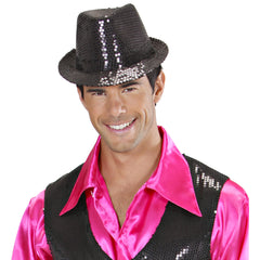 Chapeau Borsalino Sequins Disco Noir / Chapeau Popstar Sequins Noir / La Maison Du Déguisement