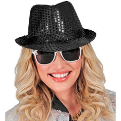 Chapeau Borsalino Sequins Disco Noir / Chapeau Popstar Sequins Noir / La Maison Du Déguisement