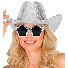 Chapeau Cowboy paillettes Argent / Chapeau Cow boy Sequins Argent / La Maison du Déguisement