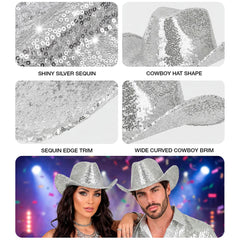 Chapeau Cowboy paillettes Argent / Chapeau Cow boy Sequins Argent / La Maison du Déguisement