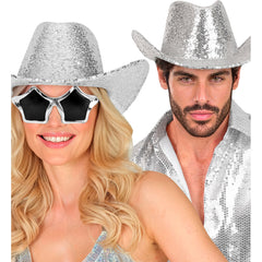 Chapeau Cowboy paillettes Argent / Chapeau Cow boy Sequins Argent / La Maison du Déguisement