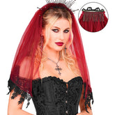 Voile de Mariée Gothique Dentelle Élégant Rouge / Serre Tête Voile De Mariée Halloween Sombre Rouge / La Maison Du Déguisement