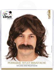 Perruque Années 70s Avec Moustache Marron / Perruque John Marron / La Maison du Déguisement