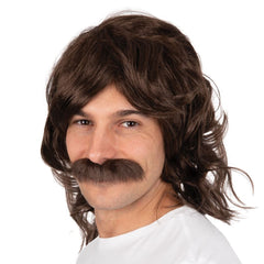 Perruque Années 70s Avec Moustache Marron / Perruque John Marron / La Maison du Déguisement